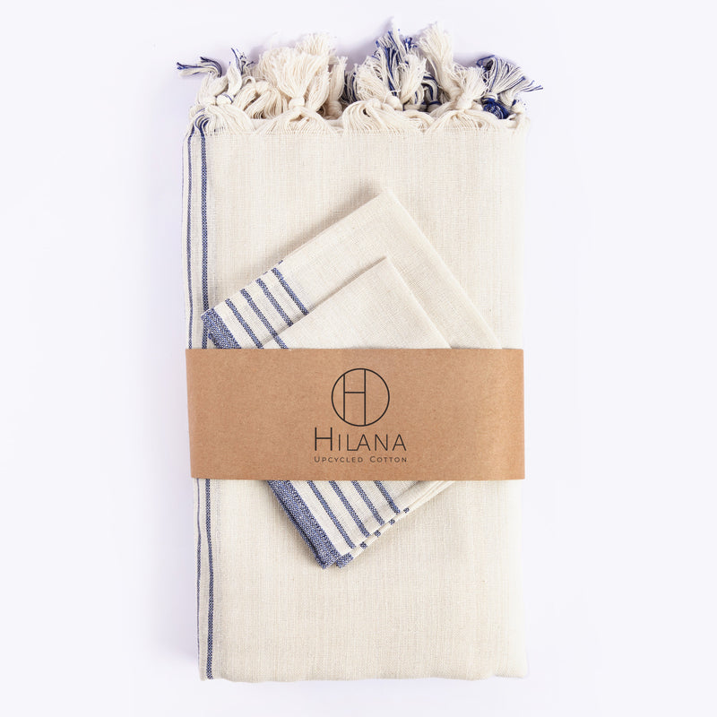 Sustainable Kayseri Tablecloth Set - Blue by Hilana Upcycled Cotton