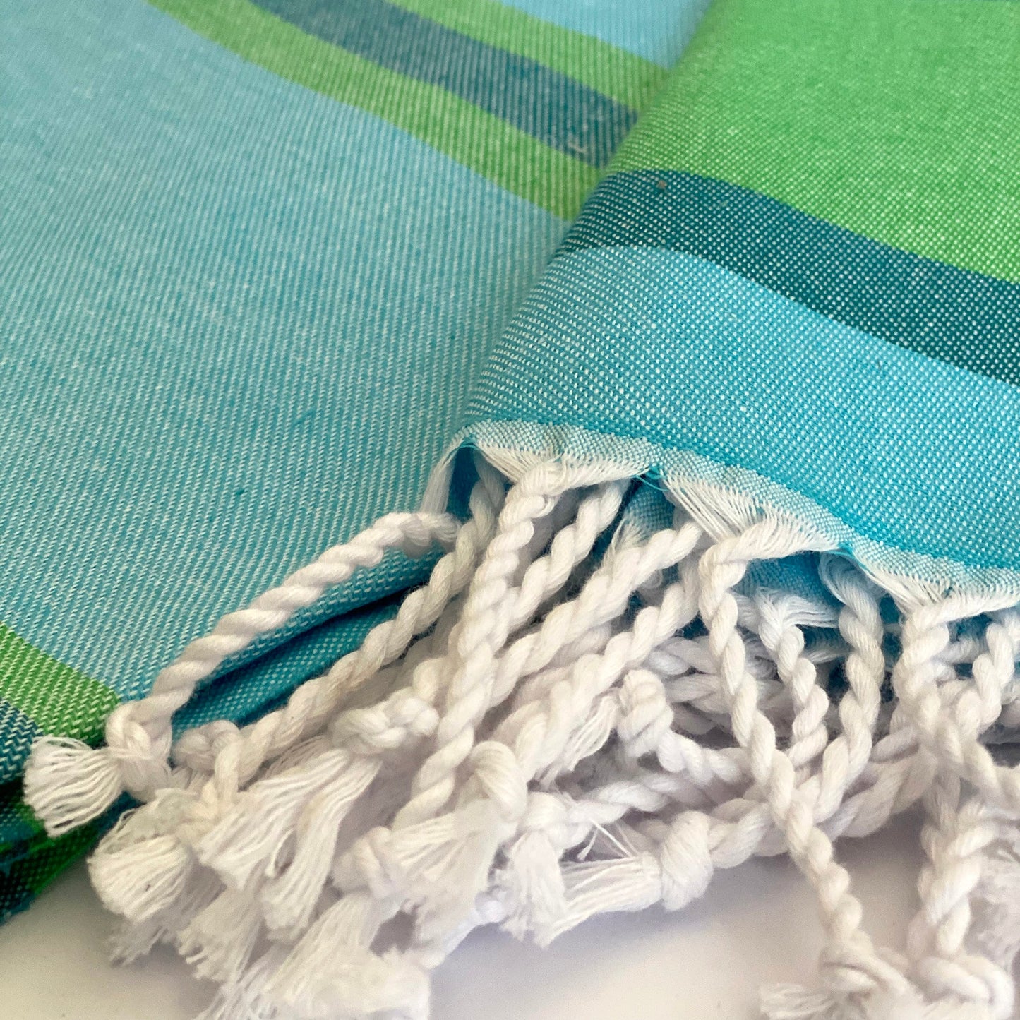 Samara Striped Sustainable Turkish Towel  Green by Hilana Upcycled Cotton