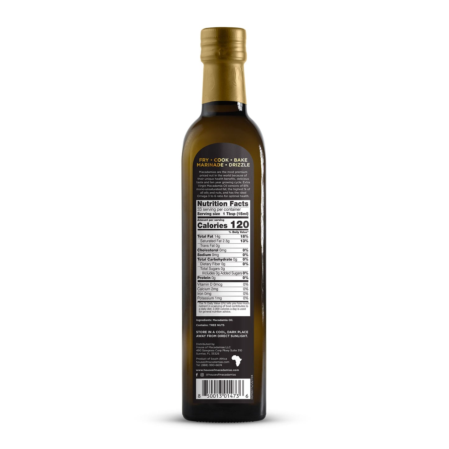 Macadamia Oil Extra Virgin Cold Pressed 16.9 oz.