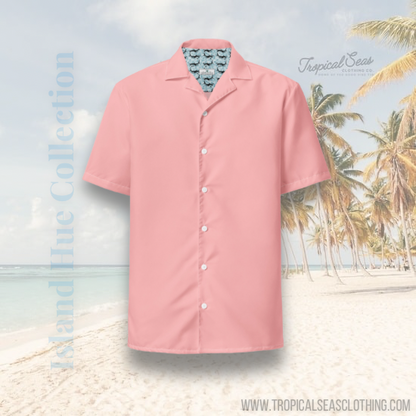 Elegant Coral Pink Camp Shirt | Recycled Polyester | Solid Button-Down | Gift for Him, Beach Lovers | Removes 2 Pounds Ocean Plastic