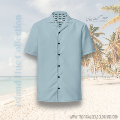 Stylish Recycled Polyester Camp Shirt | Solid Shark Skin Blue | Gift for Him | Removes 2 Pounds of Ocean Plastic