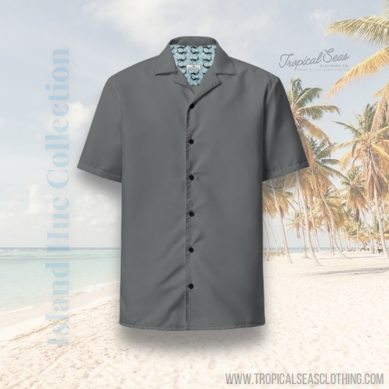 Stylish Recycled Polyester Camp Shirt in Shadow Grey | Eco-Friendly, Gift for Him, Resort Wear, Removes 2 lbs of Ocean Plastic