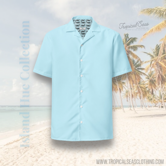 Stylish Recycled Polyester Bahama Water Blue Button Down Camp Shirt | Eco-Friendly | Gift for Him | Resort Wear