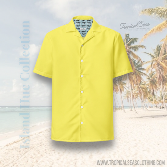 Stylish Recycled Polyester Banana Yellow Button Down Camp Shirt | Eco-Friendly | Gift for Him | Resort Wear