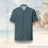 Elegant Stormy Squall Blue Camp Shirt | Recycled Polyester | Solid Button-Down | Gift for Him, Beach Lovers | Removes 2 Pounds Ocean Plastic