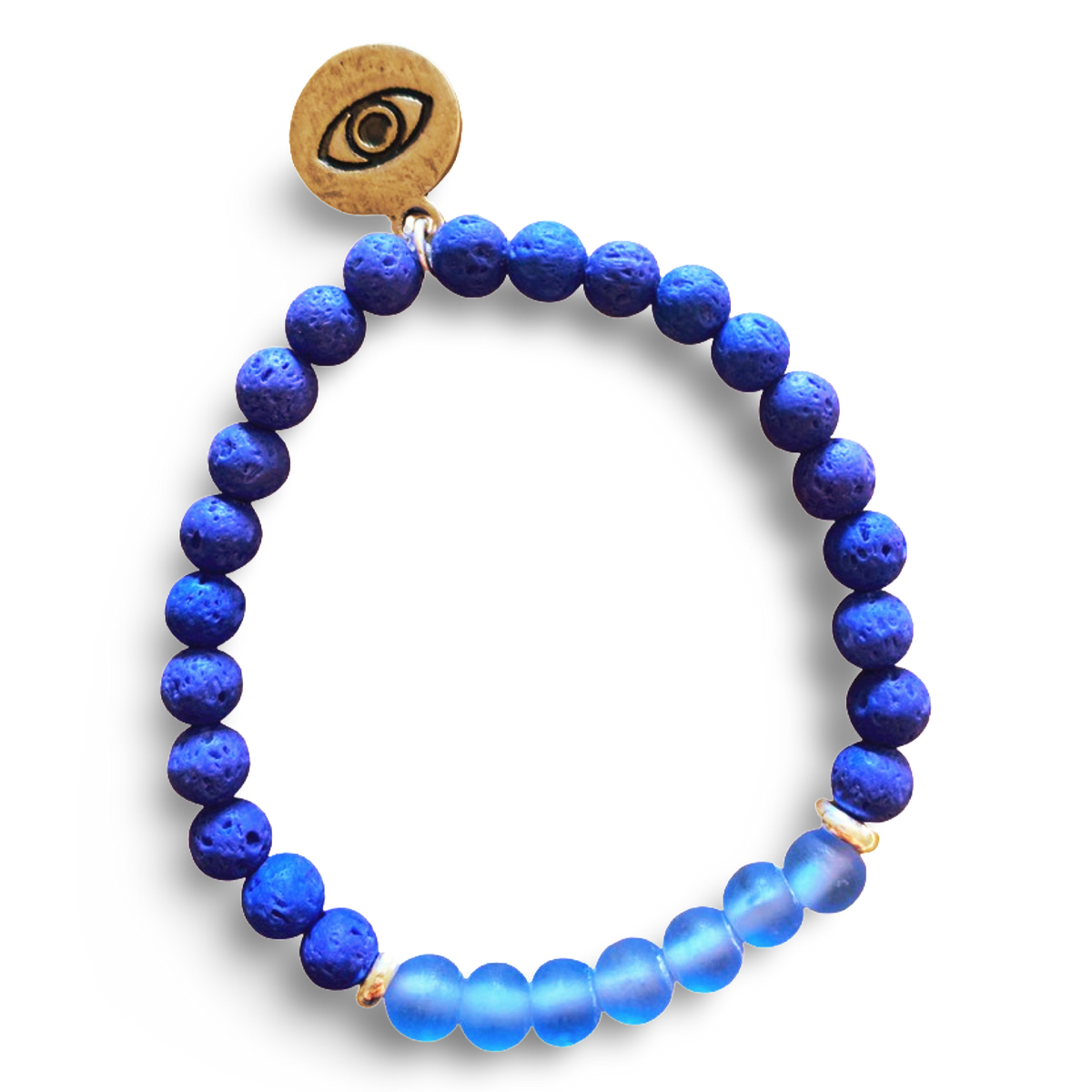 Evil Eye Protection Blue Lava Rock and Frosted Blue Glass Bracelet by The Urban Charm