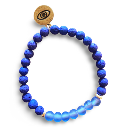 Evil Eye Protection Blue Lava Rock and Frosted Blue Glass Bracelet by The Urban Charm