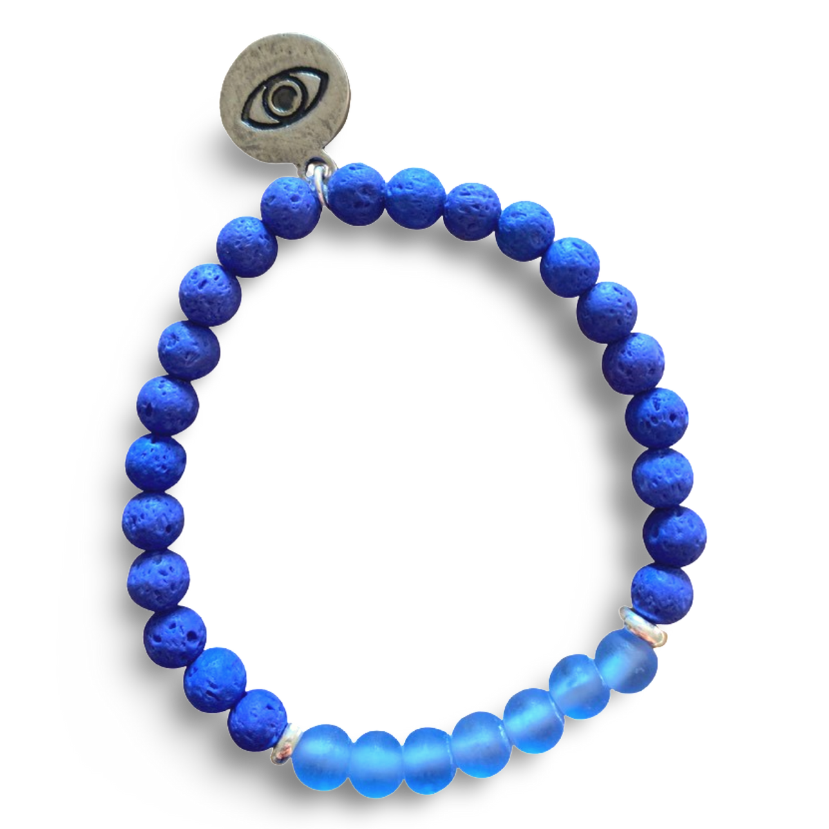 Evil Eye Protection Blue Lava Rock and Frosted Blue Glass Bracelet by The Urban Charm