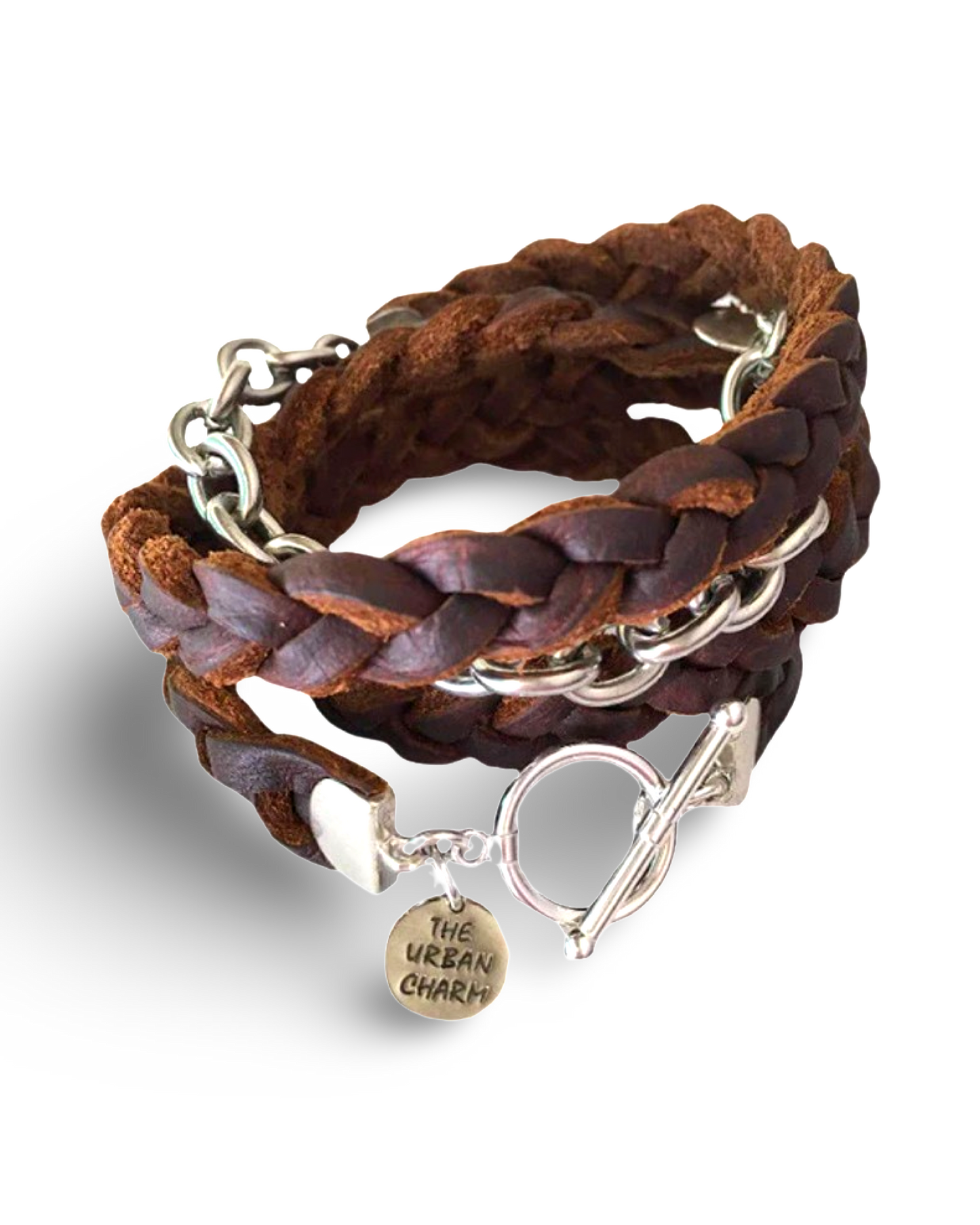 Brown Braided Four Wrap Genuine Leather Bracelet by The Urban Charm