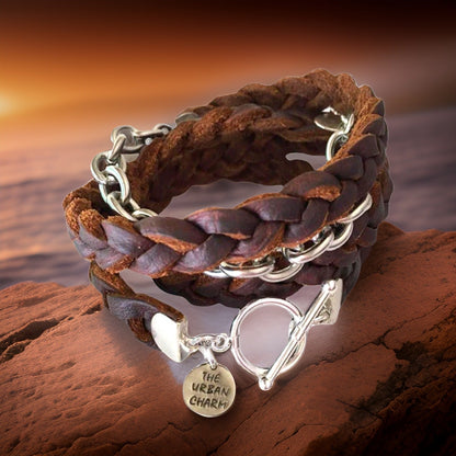 Brown Braided Four Wrap Genuine Leather Bracelet by The Urban Charm