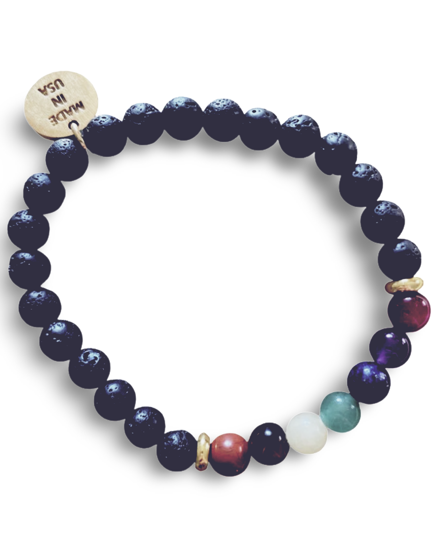 Small Black Lava Rock Chakra Bracelet by The Urban Charm