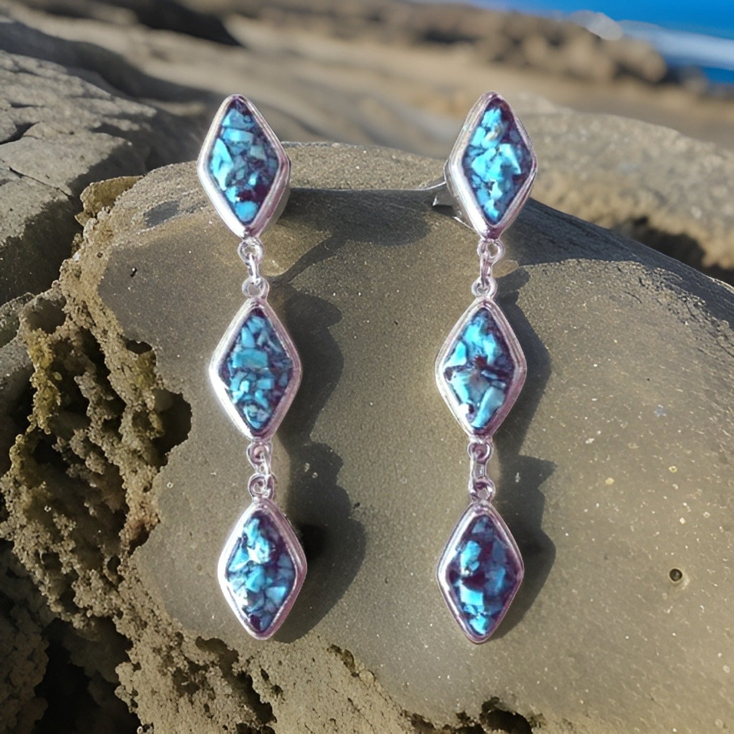 Natural Turquoise and Silver Tier Drop Earrings by The Urban Charm by The Urban Charm