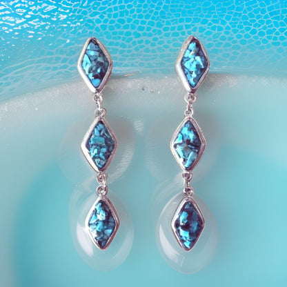 Natural Turquoise and Silver Tier Drop Earrings by The Urban Charm by The Urban Charm