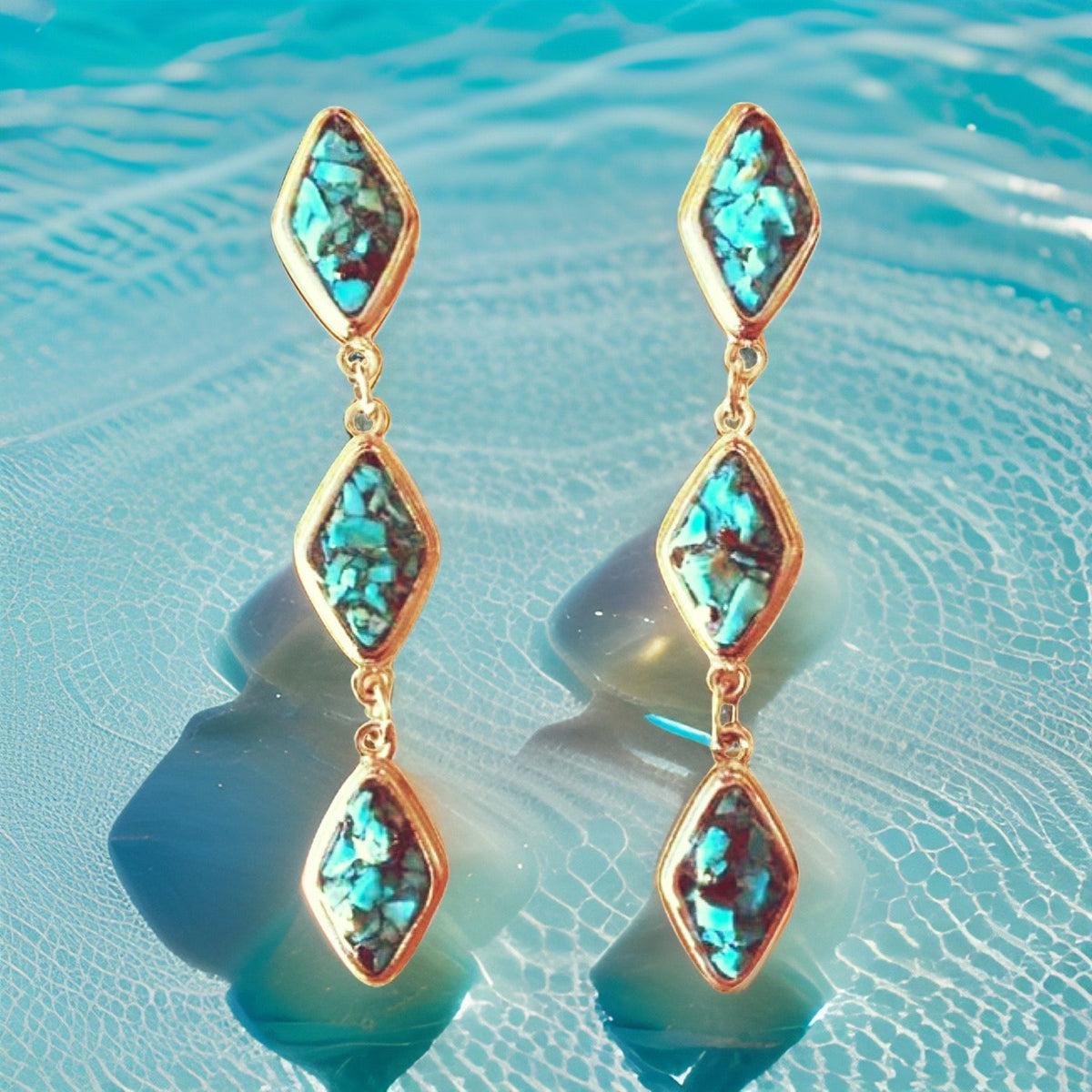 Natural Turquoise and Silver Tier Drop Earrings by The Urban Charm by The Urban Charm