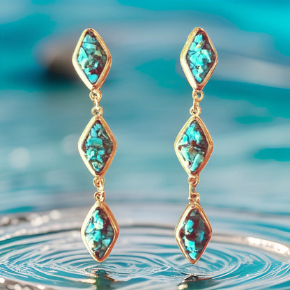 Natural Turquoise and Silver Tier Drop Earrings by The Urban Charm by The Urban Charm