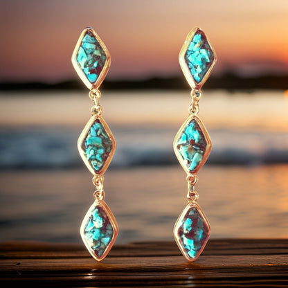 Natural Turquoise and Silver Tier Drop Earrings by The Urban Charm by The Urban Charm