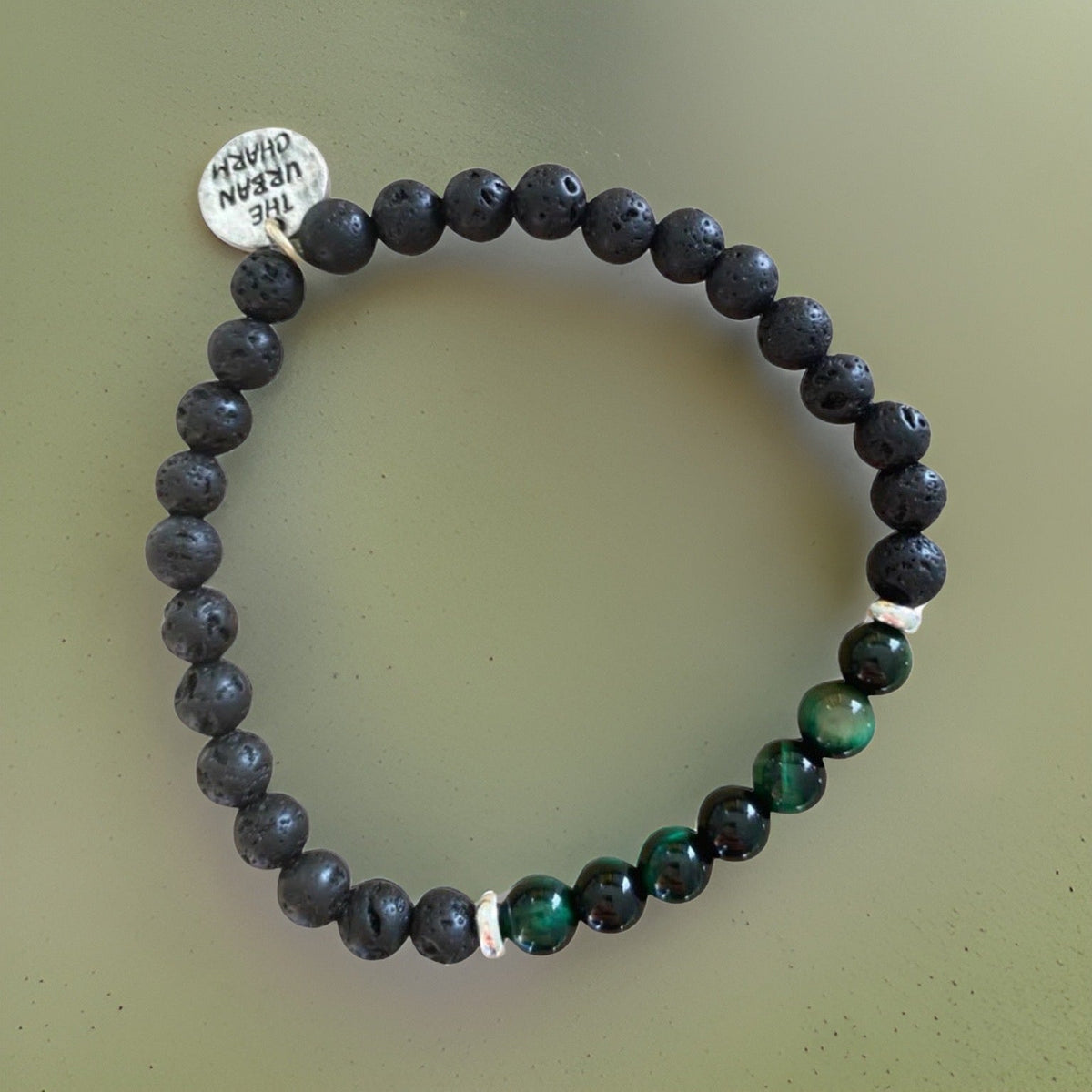 Black Lava Rock with Green Tiger's Eye Bracelet by The Urban Charm