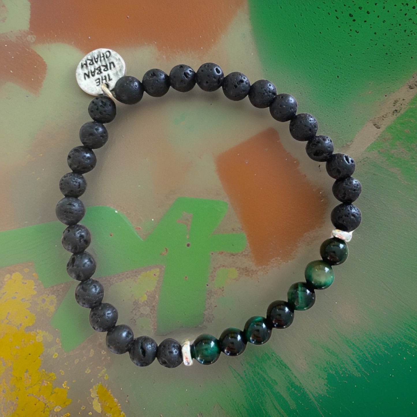 Black Lava Rock with Green Tiger's Eye Bracelet by The Urban Charm