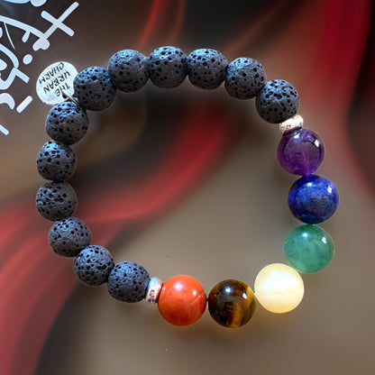 Large Black Lava Rock Chakra Bracelet by The Urban Charm