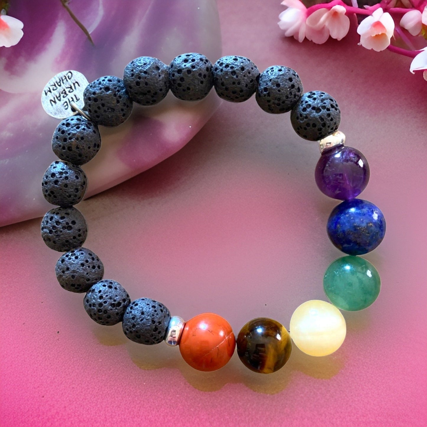 Large Black Lava Rock Chakra Bracelet by The Urban Charm