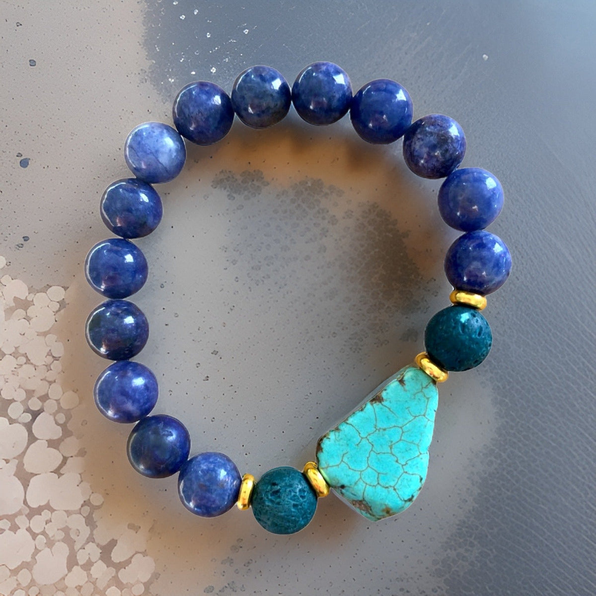 Lapis Lazuli, Lava Rock and Turquoise Stone Bracelet by The Urban Charm