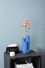 Handmade Funky Memphis Triple Stems Ceramic Vase, Decorative Flower Vessel