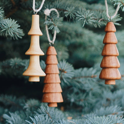 Reclaimed Wood Tree Ornaments - Set of 5 by Upavim Crafts