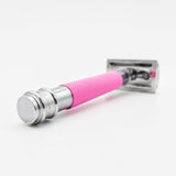 Dural Heavy Stroud Head Double Edge Safety Razor Duty Pink/Silver + Pouch