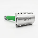 Dural Heavy Stroud Head Double Edge Safety Razor Duty Green/Silver + Pouch