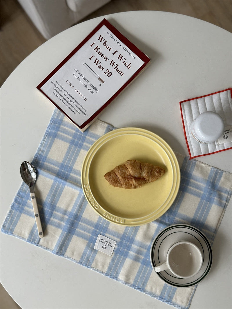 Retro Pastel Blue Checker Placemat for Dopamine Table Setting