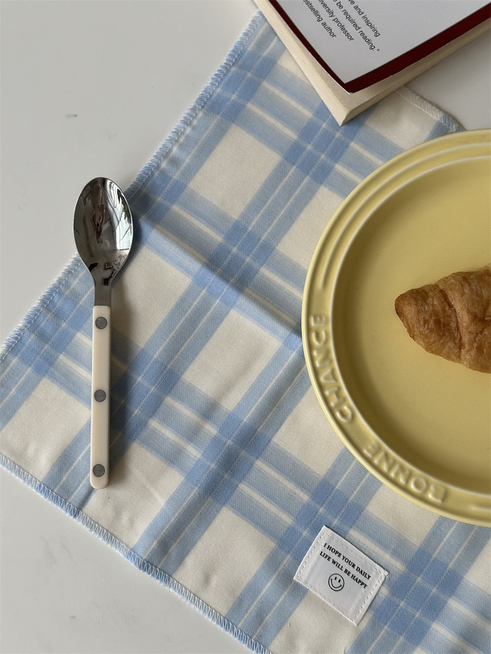 Retro Pastel Blue Checker Placemat for Dopamine Table Setting