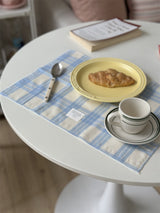 Retro Pastel Blue Checker Placemat for Dopamine Table Setting