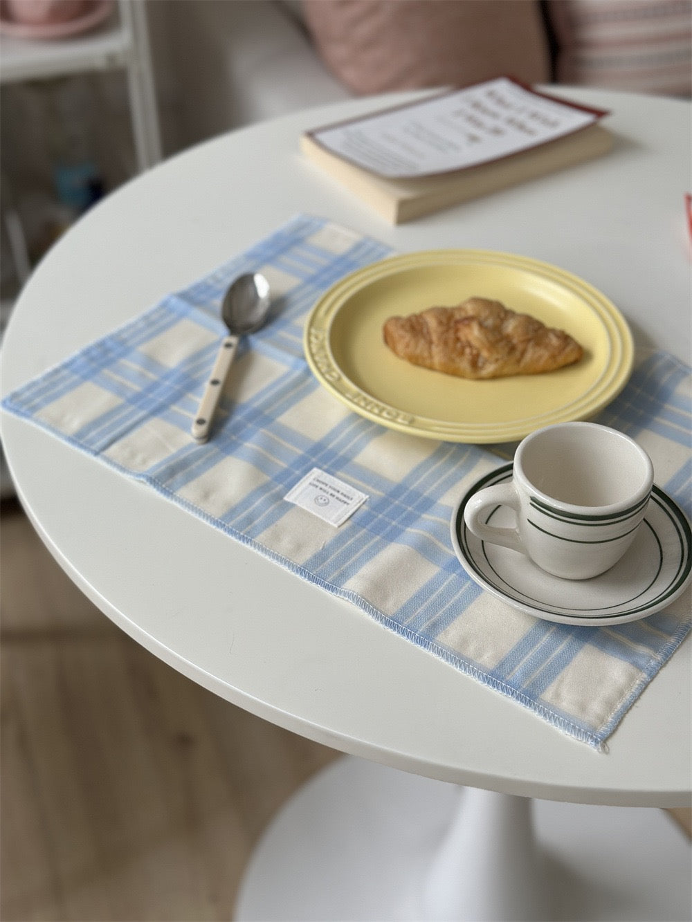 Retro Pastel Blue Checker Placemat for Dopamine Table Setting