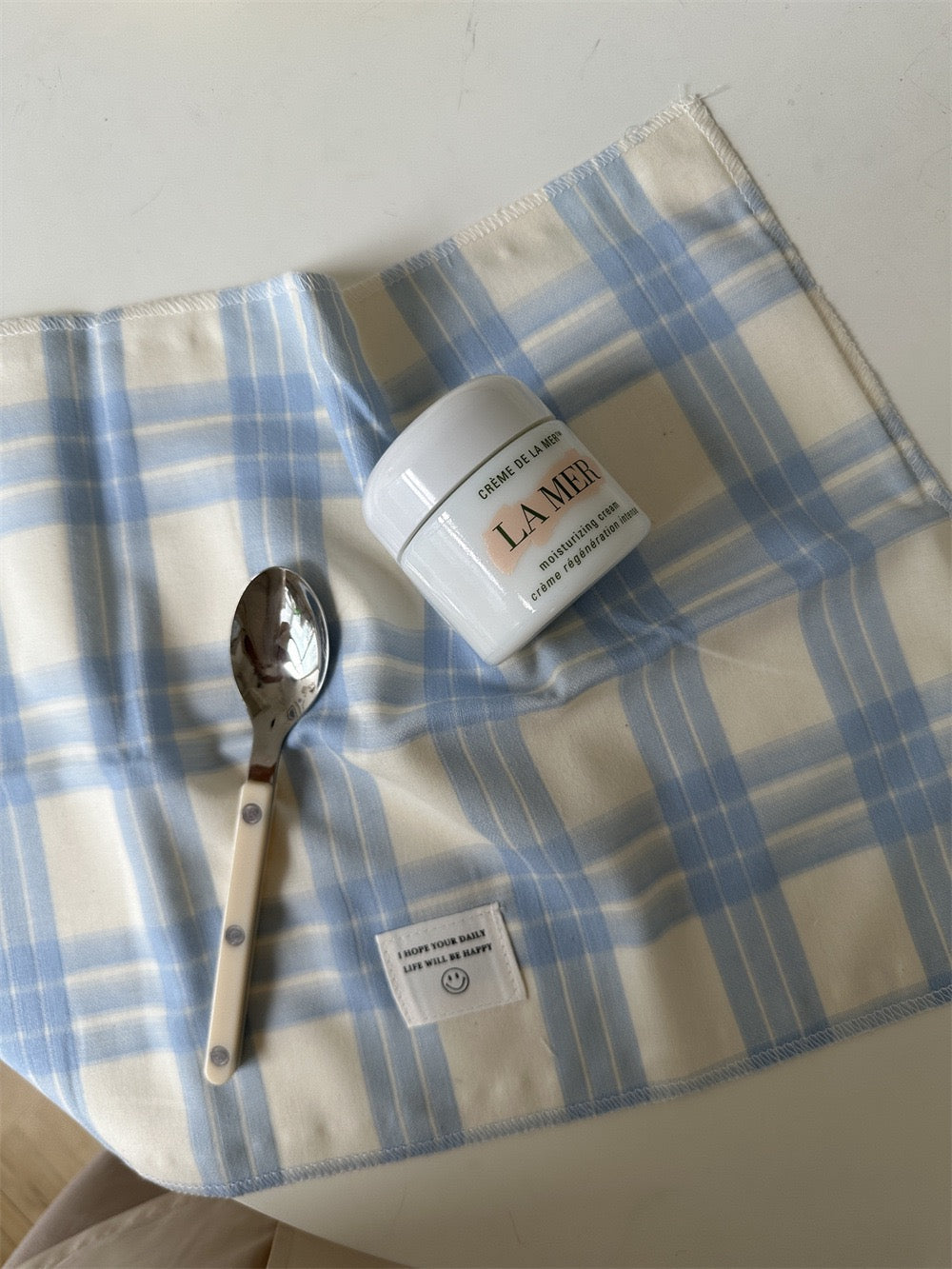 Retro Pastel Blue Checker Placemat for Dopamine Table Setting