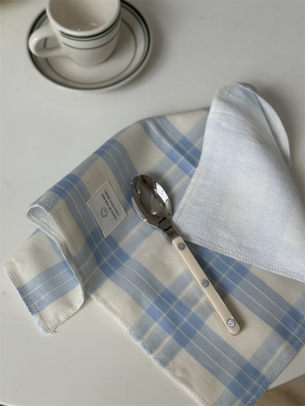 Retro Pastel Blue Checker Placemat for Dopamine Table Setting