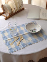 Retro Pastel Blue Checker Placemat for Dopamine Table Setting