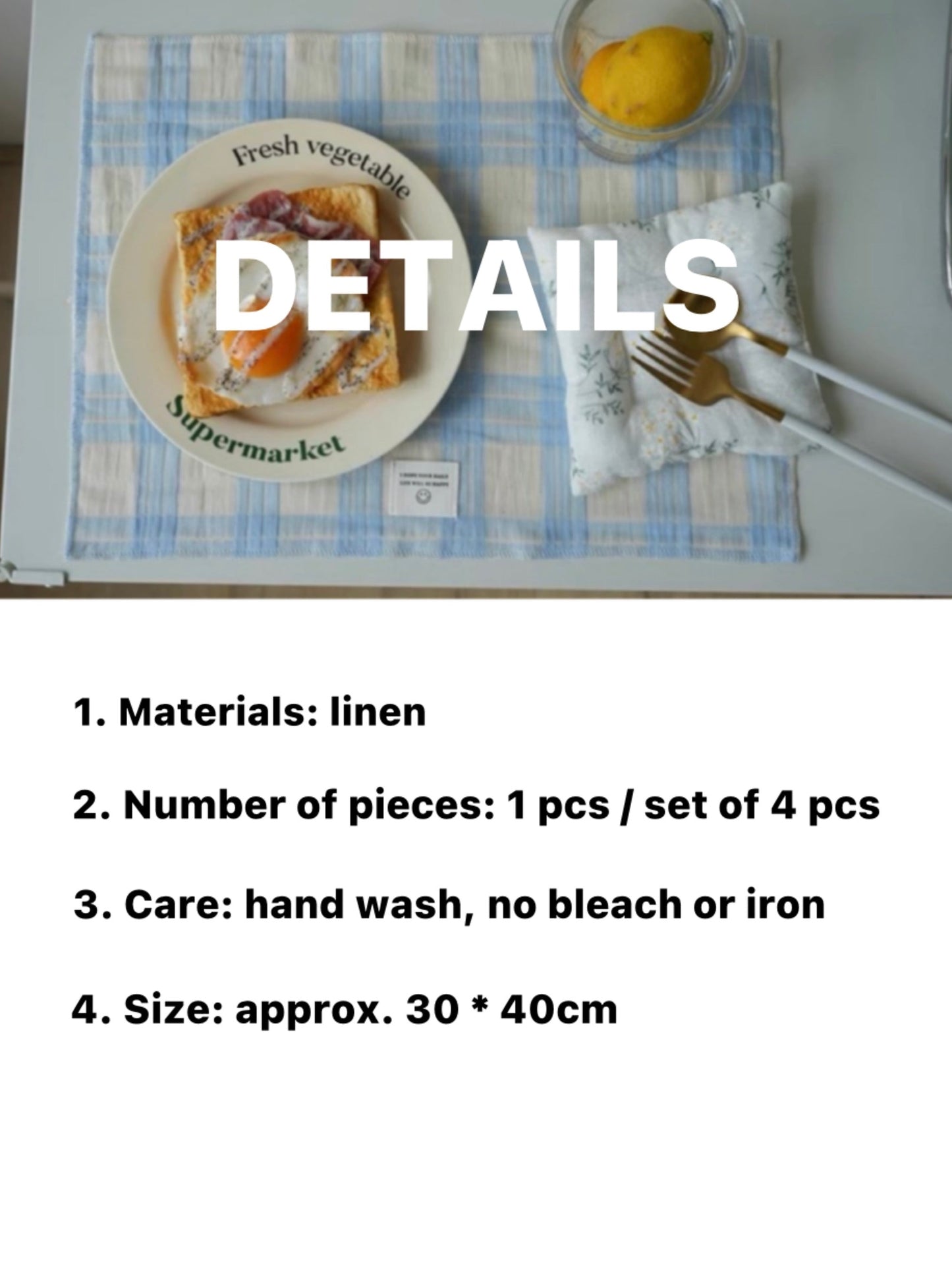 Retro Pastel Blue Checker Placemat for Dopamine Table Setting