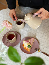 Postmodern Whimsical Wiggle Handle Ceramic Tea Set with Teapot and Mugs