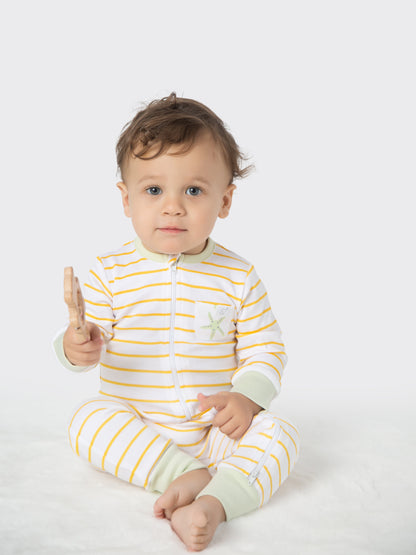 Organic Cotton Romper - Orange Stripes by Little Moy