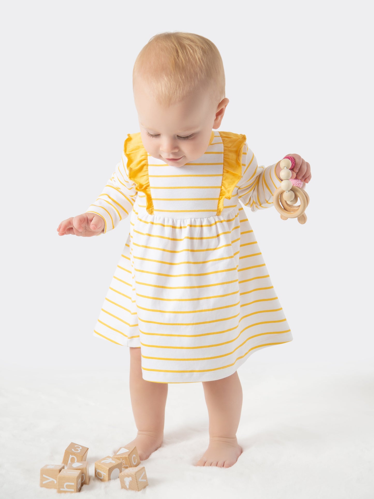 Organic Cotton Ruffled Dress - Orange Stripes by Little Moy