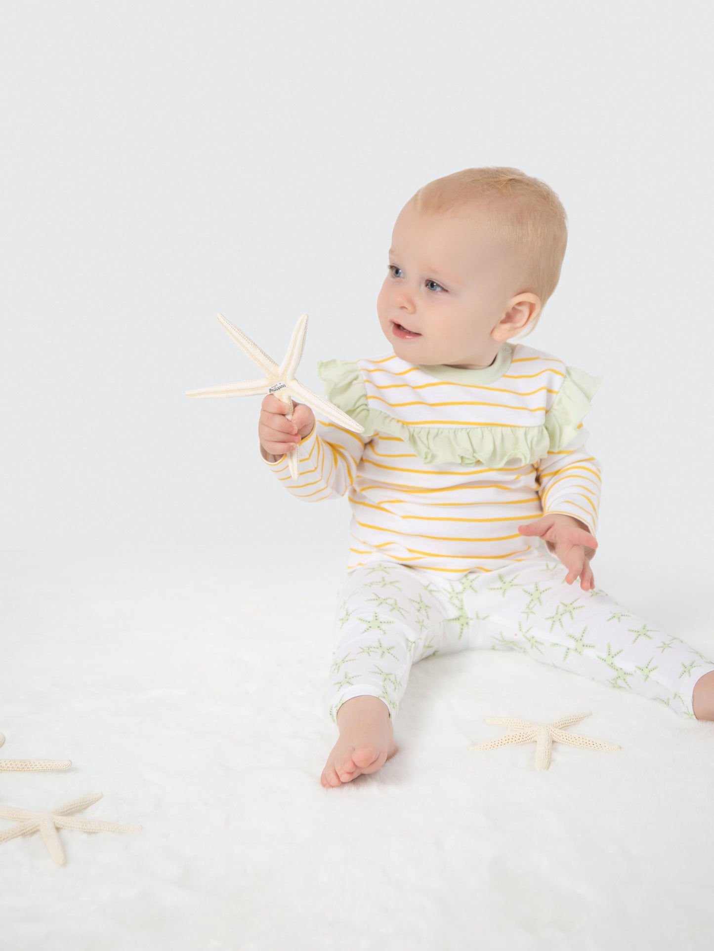 Organic Cotton Ruffled Tee - Orange Stripes by Little Moy