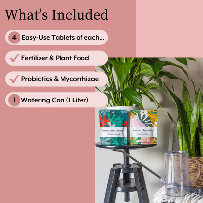 The Houseplant GROW Bundle (Plant Food + ProBiotics + Watering Can) by Instant Plant Food