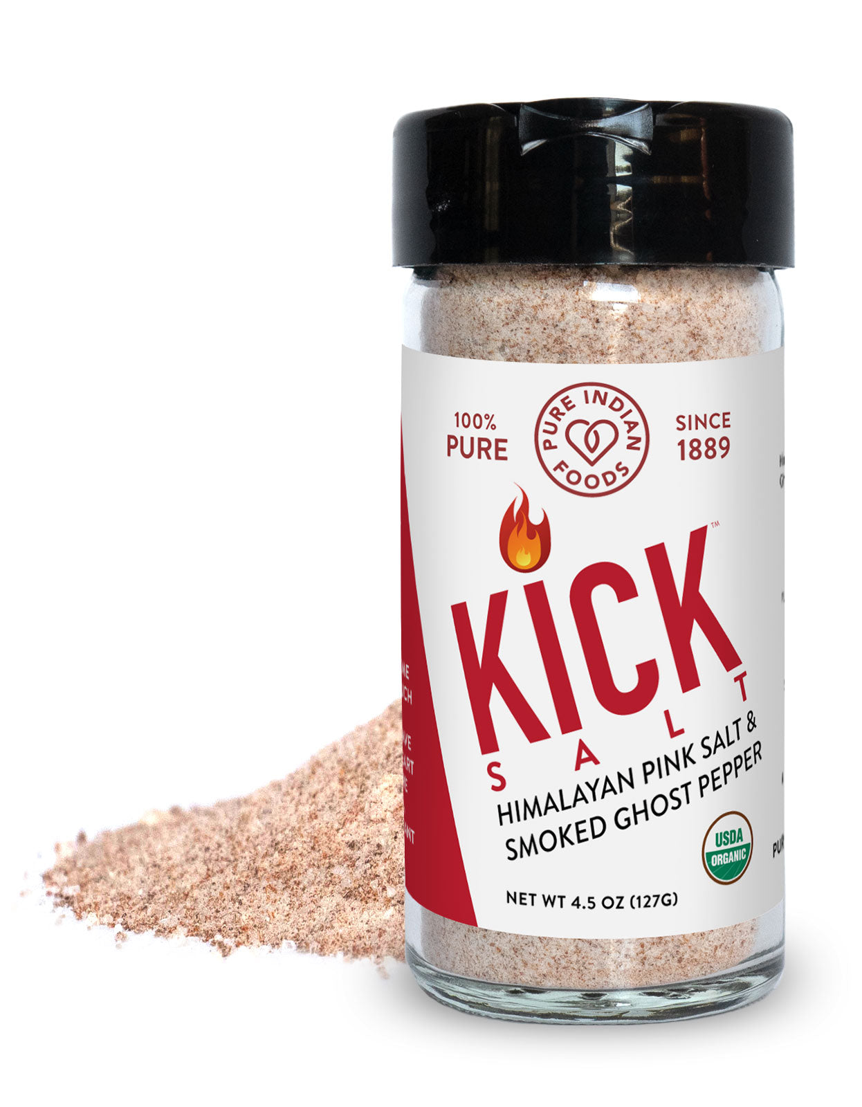 KICK Salt - Himalayan Pink Salt & Smoked Ghost Pepper, Certified Organic - 4.5 oz