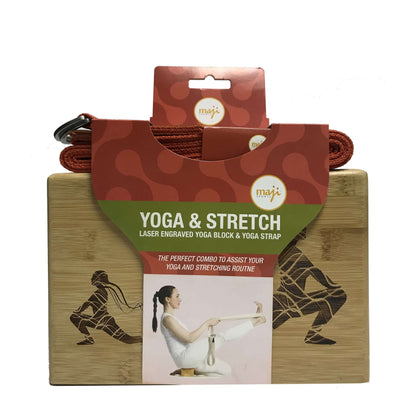 Laser Engraved Bamboo Yoga Block & Strap Combo by Jupiter Gear