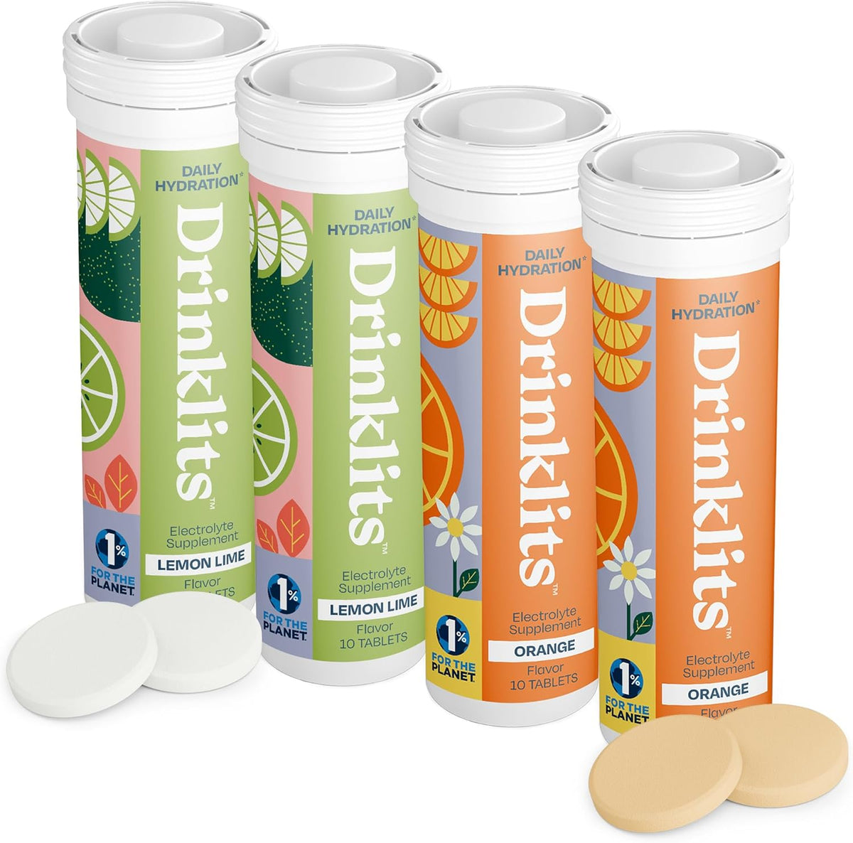 Lemon-Lime & Orange Electrolyte Tablets (4) Tube Bundle | Citrus Daily Hydration Combo Pack by Drinklits