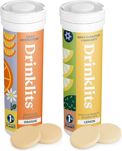 Orange Daily Hydration & Lemon Daily Immune Support (2) Tube Combo Pack by Drinklits