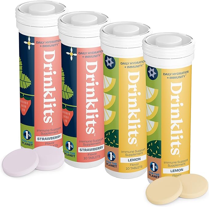 Strawberry & Lemon Daily Immune Support Tablets (4) Tube Bundle by Drinklits