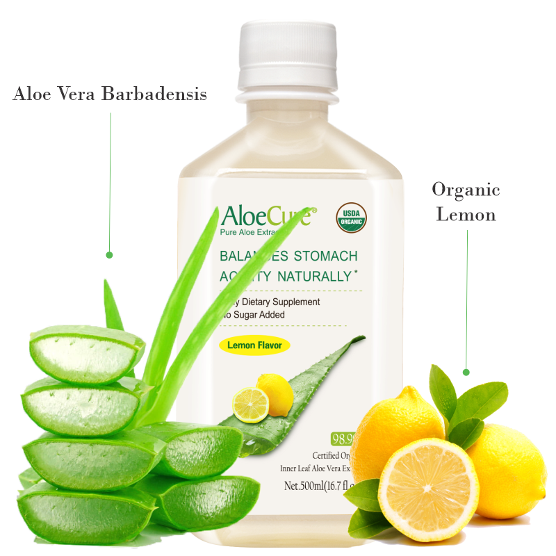 Pure Aloe Vera Juice, All-In-One Digestive and Immune System Support,  USDA Certified Organic, Lemon Flavor, 16.7 fl oz