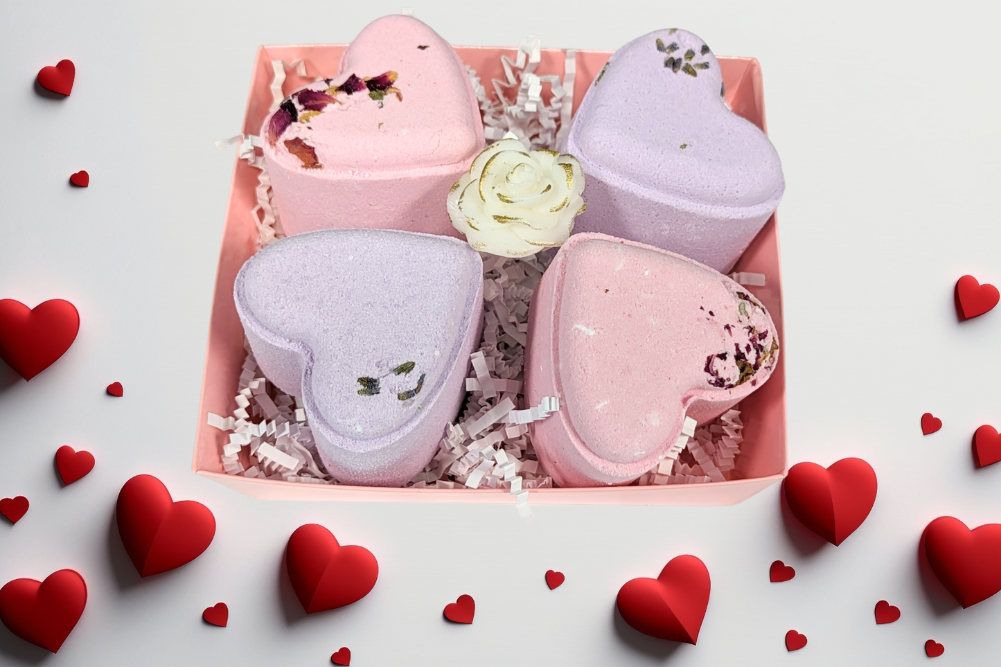 SUNE exclusive - Heart Shaped Shower Steamers Gift Box, Set of 4 Shower Steamers Package