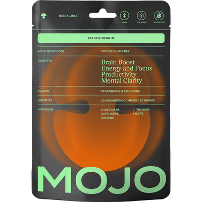 Mojo Microdose | Extra Strength Brain Boost Mushroom Gummies, Strawberry Tangerine Mushroom Gummies